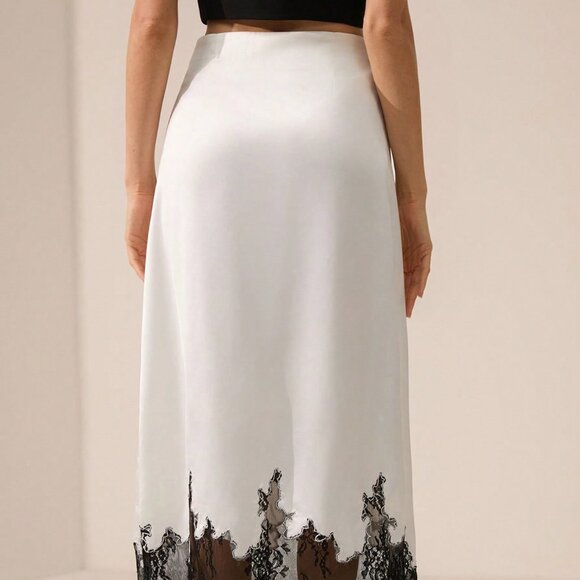 White Elegant Women's French Embroidered Bodycon Skirt - Picture 2 of 6